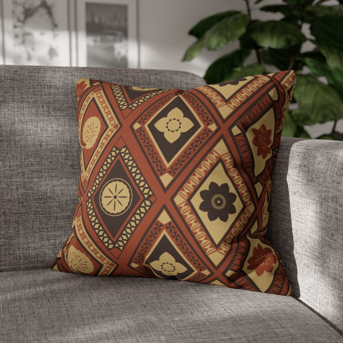 Daimani | Terracotta | Green | Spun Polyester Square Pillowcase